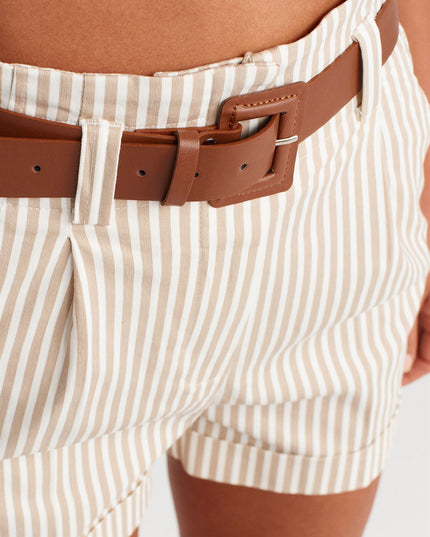 Short Striped Beige and White