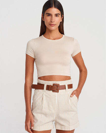 Short Striped Beige and White