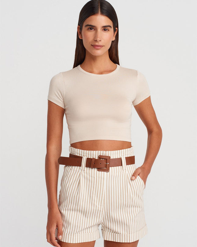 Short Striped Beige and White