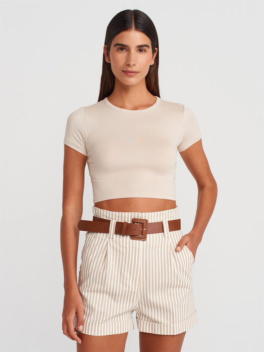 Short Striped Beige and White