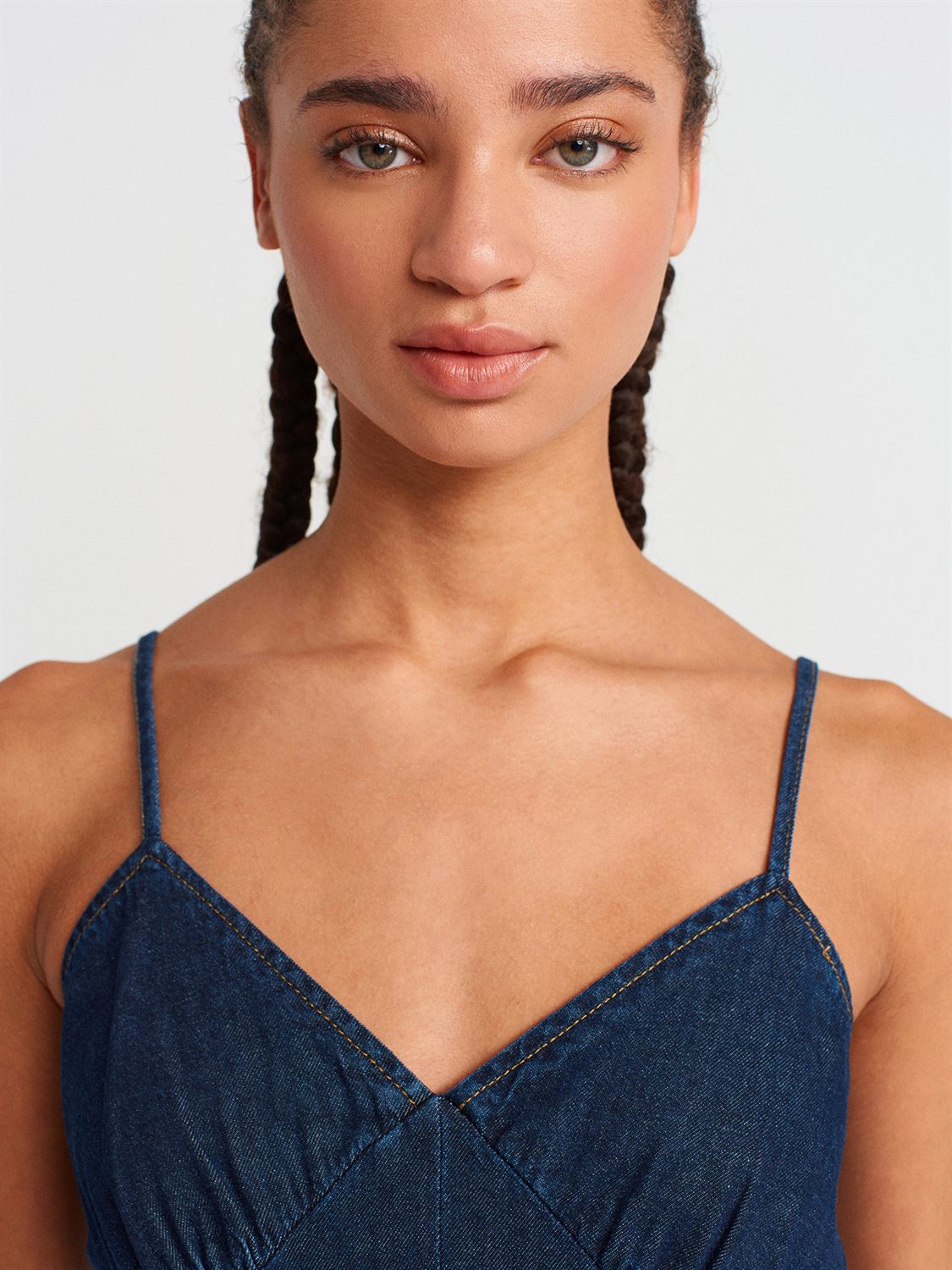 Strappy Denim Midi Dress
