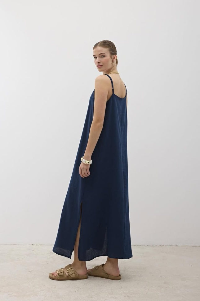 Cotton Long Dress With Two Slits