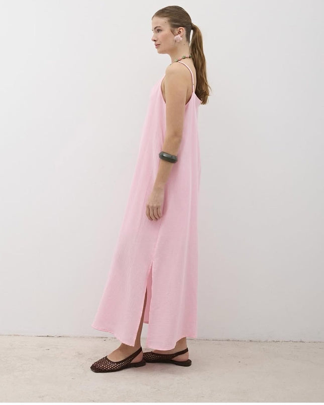 Cotton Long Dress With Two Slits