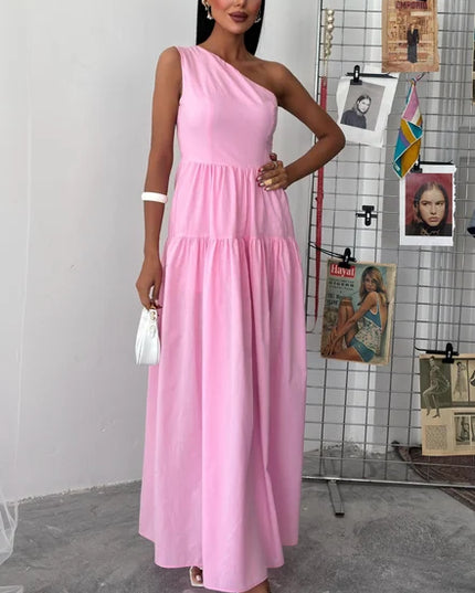 One Shoulder Pink Dress