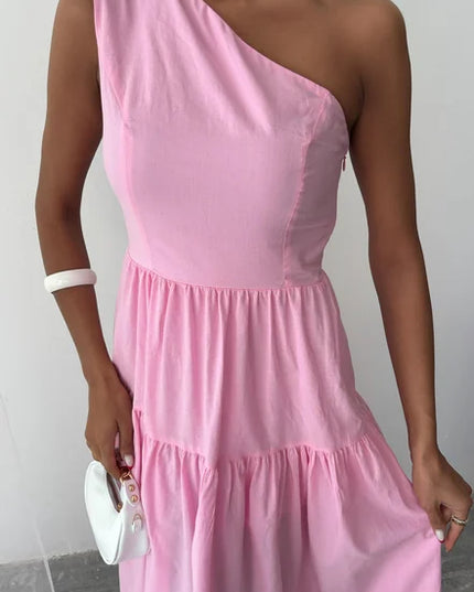 One Shoulder Pink Dress