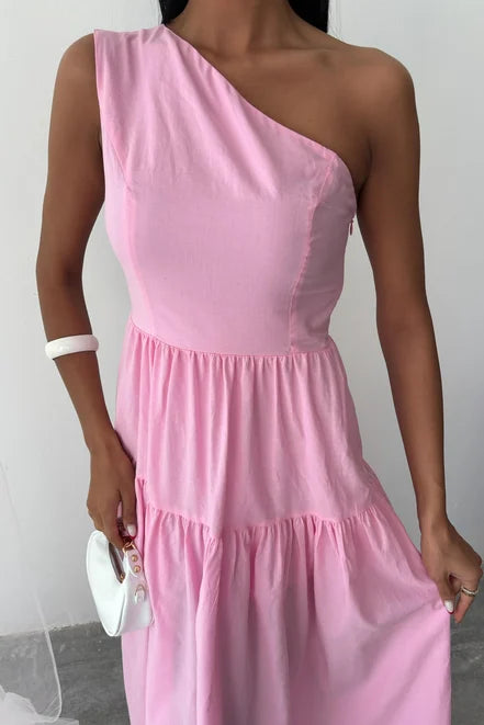 One Shoulder Pink Dress