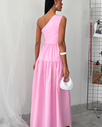 One Shoulder Pink Dress