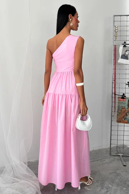 One Shoulder Pink Dress