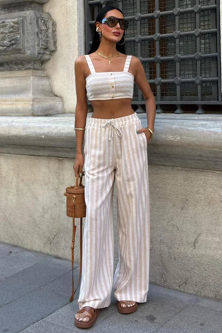 Crop Top & Wide-Leg Set Pant
