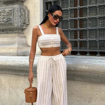 Crop Top & Wide-Leg Set Pant