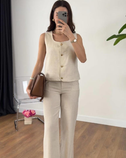 Classic Pantsuit With Gold Button
