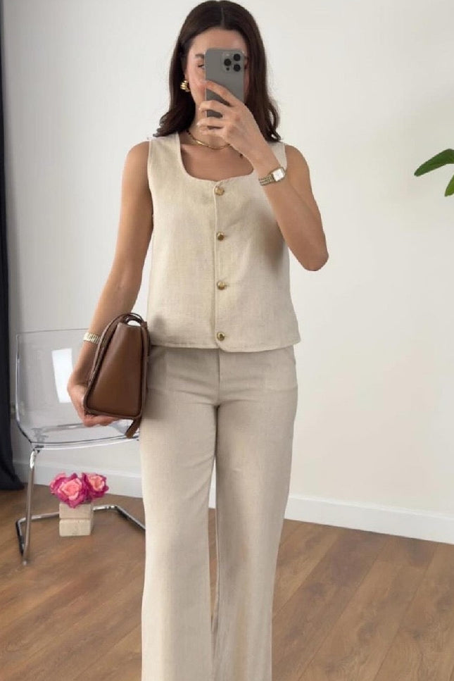 Classic Pantsuit With Gold Button