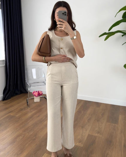 Classic Pantsuit With Gold Button