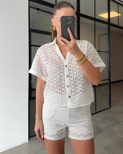 Luxe Embroidered White Shirt & Shorts Set
