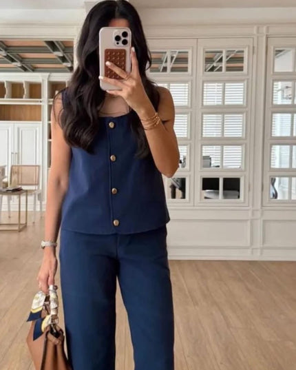 Classic Pantsuit With Gold Button