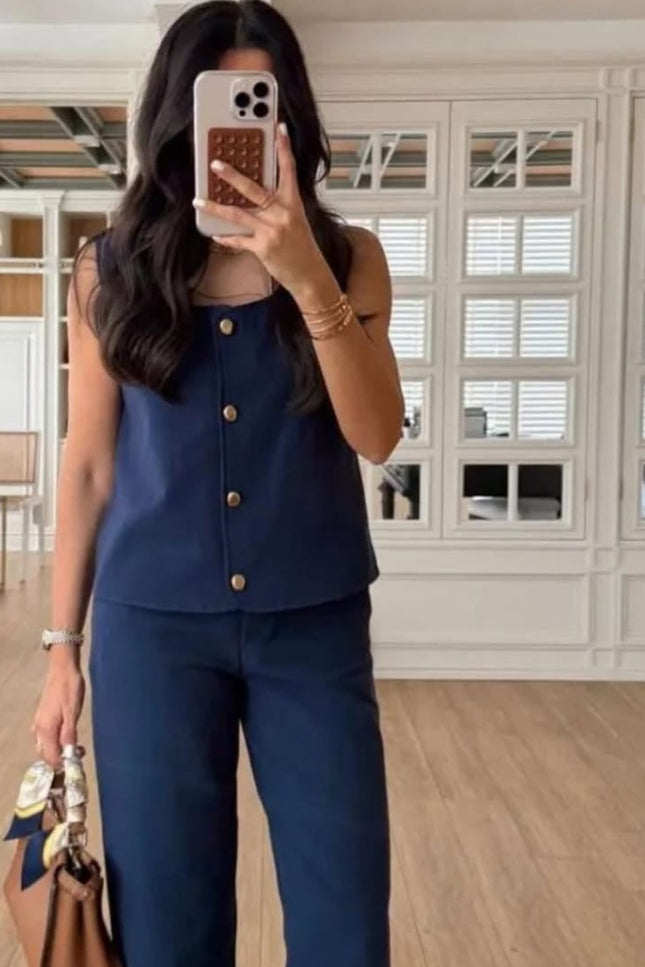 Classic Pantsuit With Gold Button