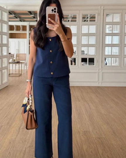 Classic Pantsuit With Gold Button