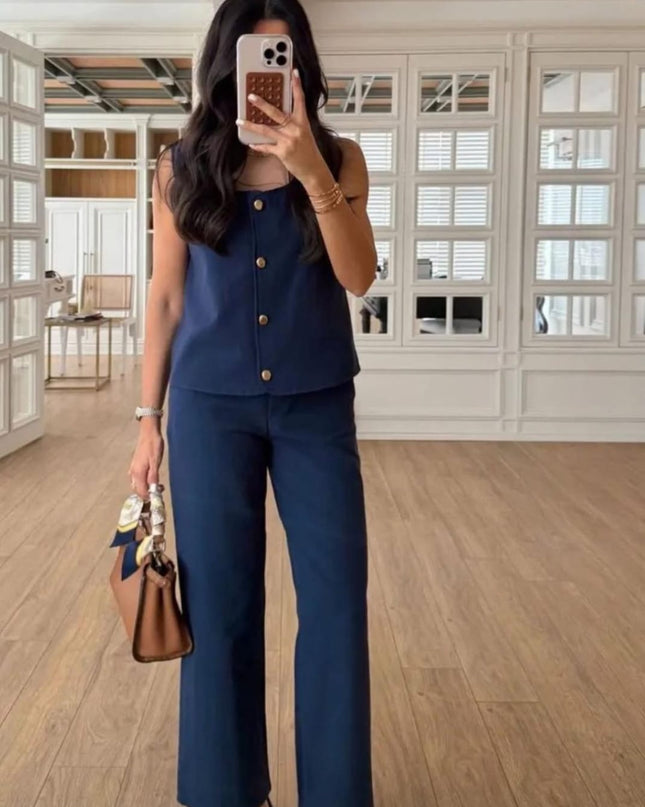 Classic Pantsuit With Gold Button