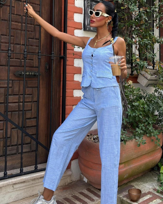 Striped Blue Pantsuit