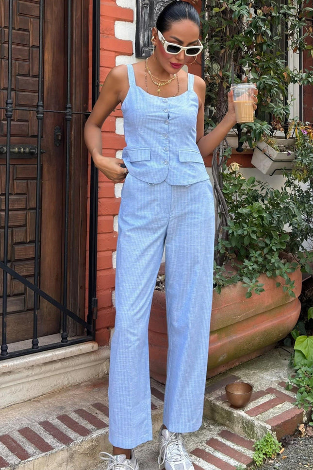Striped Blue Pantsuit