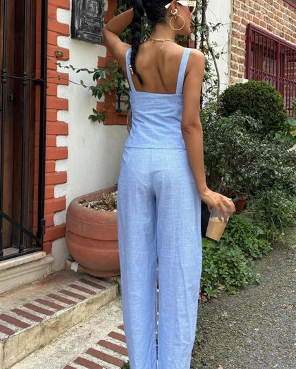 Striped Blue Pantsuit