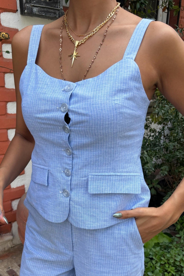 Striped Blue Pantsuit