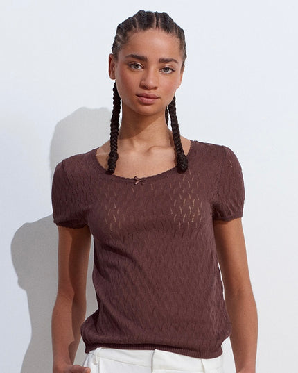 Crew Neck Bow Detailed Thin Blouse