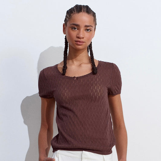 Crew Neck Bow Detailed Thin Blouse