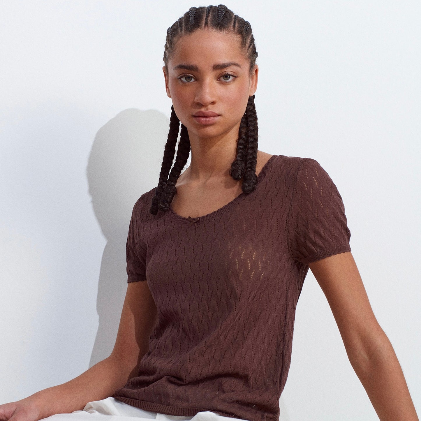 Crew Neck Bow Detailed Thin Blouse