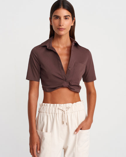 Crop Shirt With Pocket Detailed