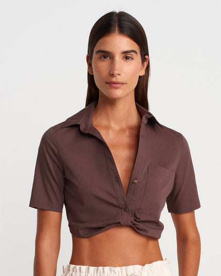 Crop Shirt With Pocket Detailed