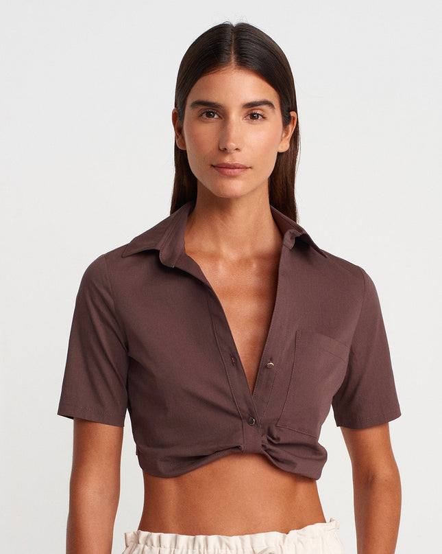 Crop Shirt With Pocket Detailed