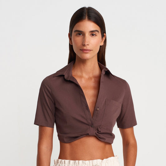 Crop Shirt With Pocket Detailed