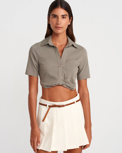 Crop Shirt With Pocket Detailed