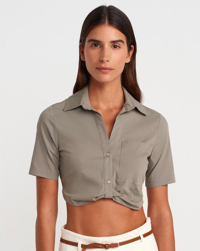 Crop Shirt With Pocket Detailed