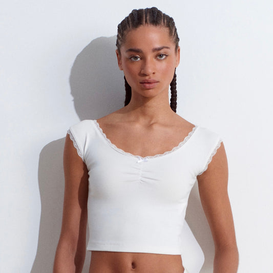 Lace Detailed Open Shoulder Top