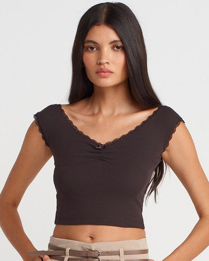 Lace Detailed Open Shoulder Top