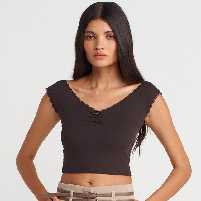 Lace Detailed Open Shoulder Top