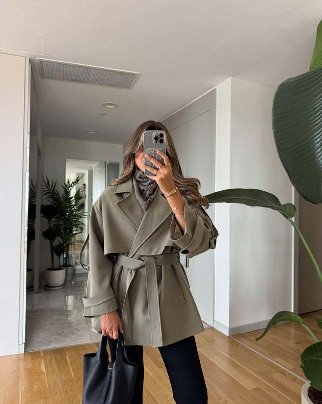Kısa Trench Coat -Khaki