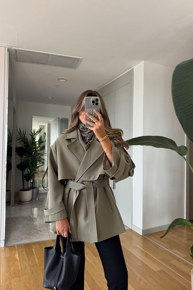 Kısa Trench Coat -Khaki