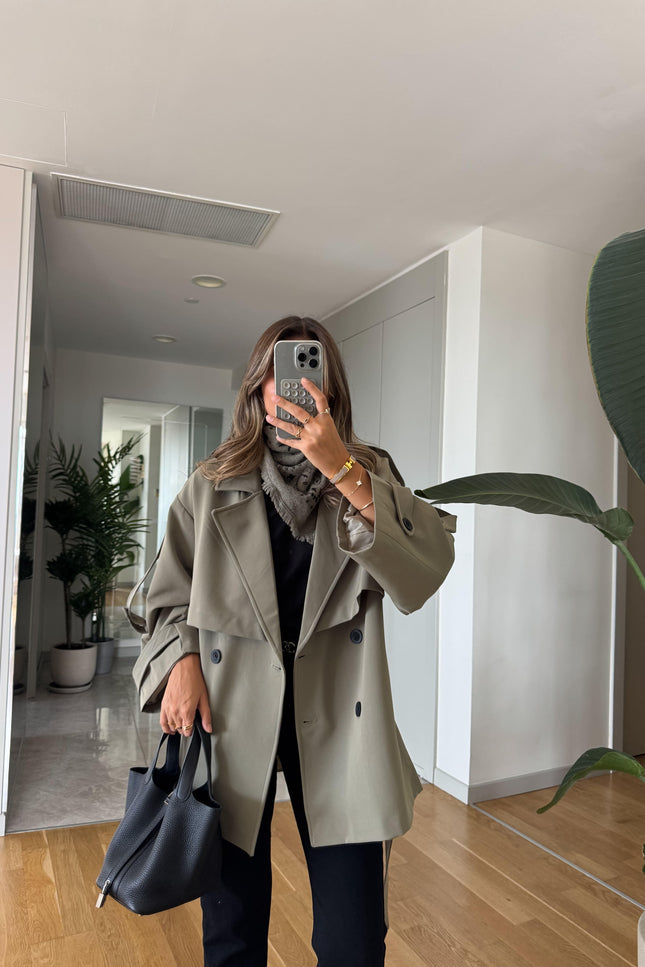 Kısa Trench Coat -Khaki