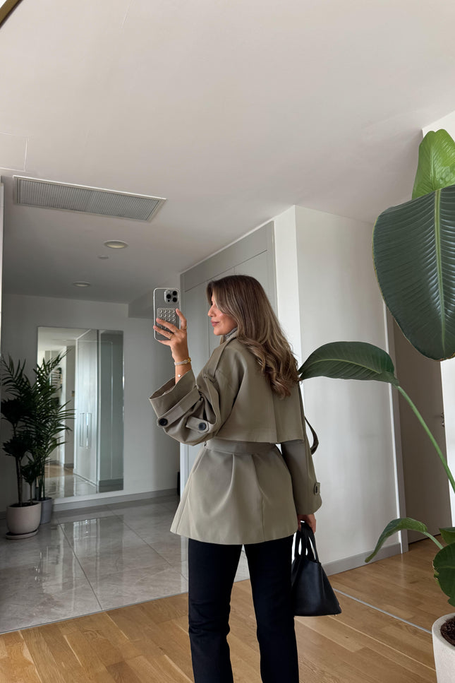 Kısa Trench Coat -Khaki