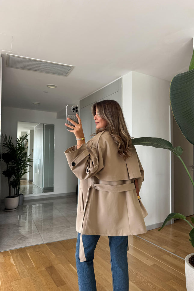 Kısa Trench Coat - Beige