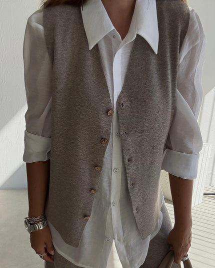 Milky Coffee Knitted Vest and Trouser Set