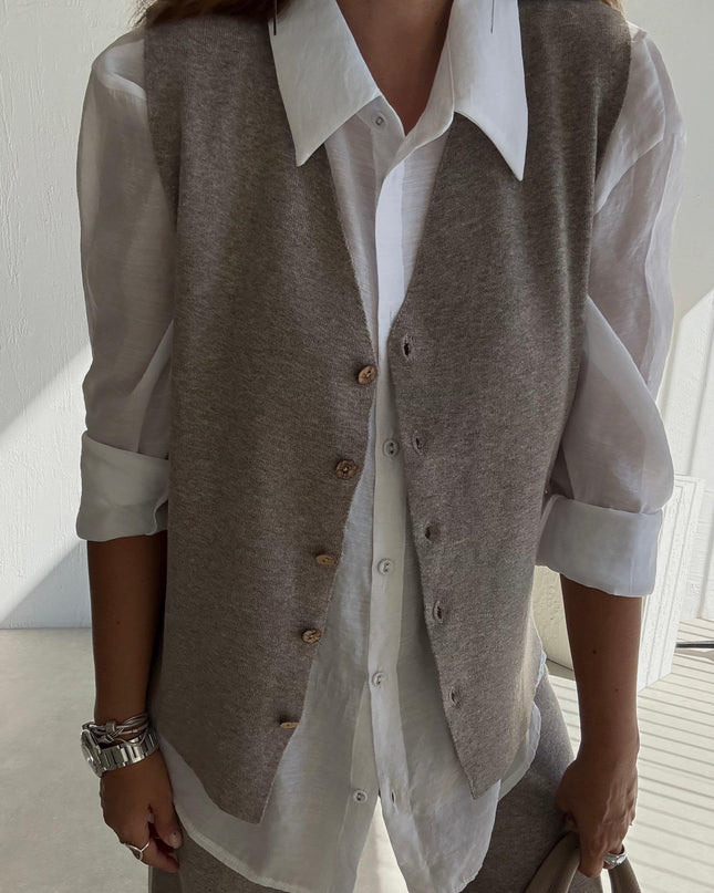 Milky Coffee Knitted Vest and Trouser Set