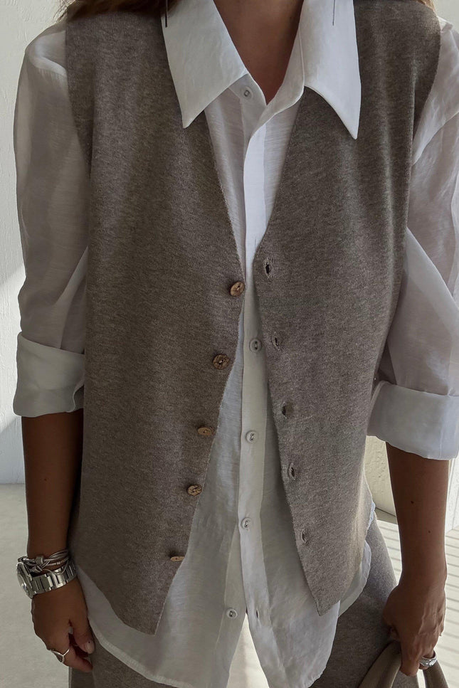 Milky Coffee Knitted Vest and Trouser Set