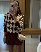 Beige-Burgundy / One Size