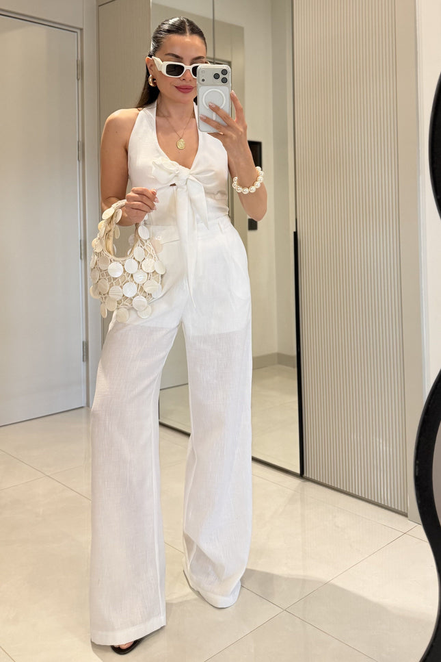 Loveme Tie-Up Linen Crop with pants