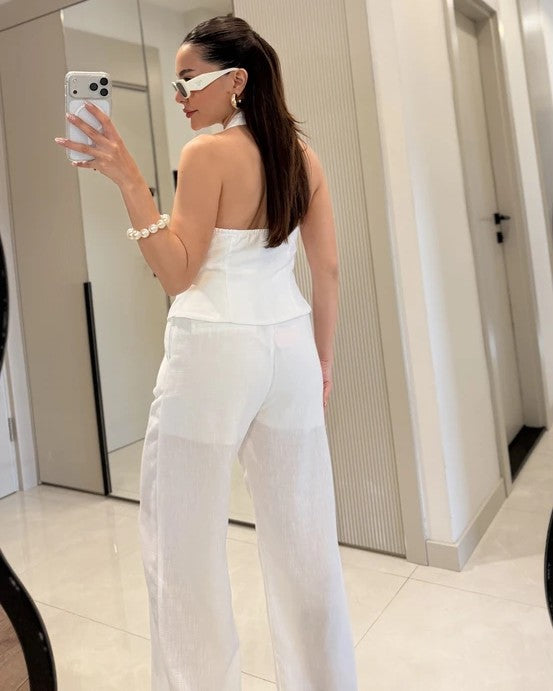 Loveme Tie-Up Linen Crop with pants