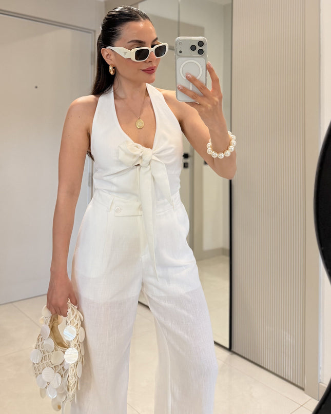 Loveme Tie-Up Linen Crop with pants